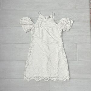 Speechless Dress Cold Shoulder Scalloped Trim Floral Lace Shift Sundress X Small